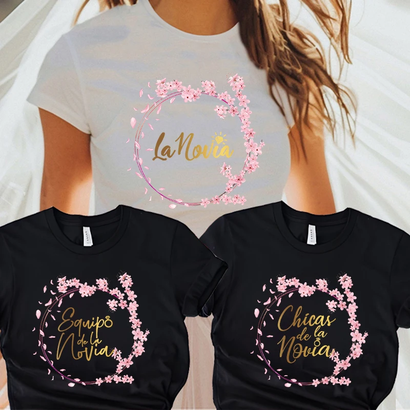 

Футболка для девичника, команда Future Bride, топы для подружки невесты, свадебный венок, свадебная футболка для испанских девушек, одиночные блузки для прощания