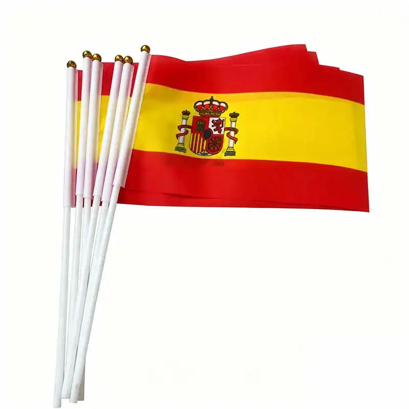 

10PCS Handheld Spain Flag Banners with Flagpoles Small Stick Spanish National Banner for Celebration Parades Sports Decorations