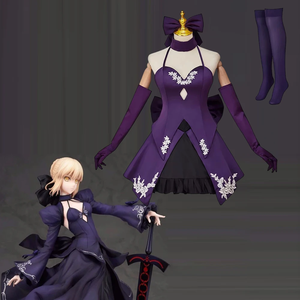 

Saber Alter Cosplay Game Costume For Women Sexy Purple Lolita Dress Battle Uniform Suit Halloween Carnival Party Ball Gown