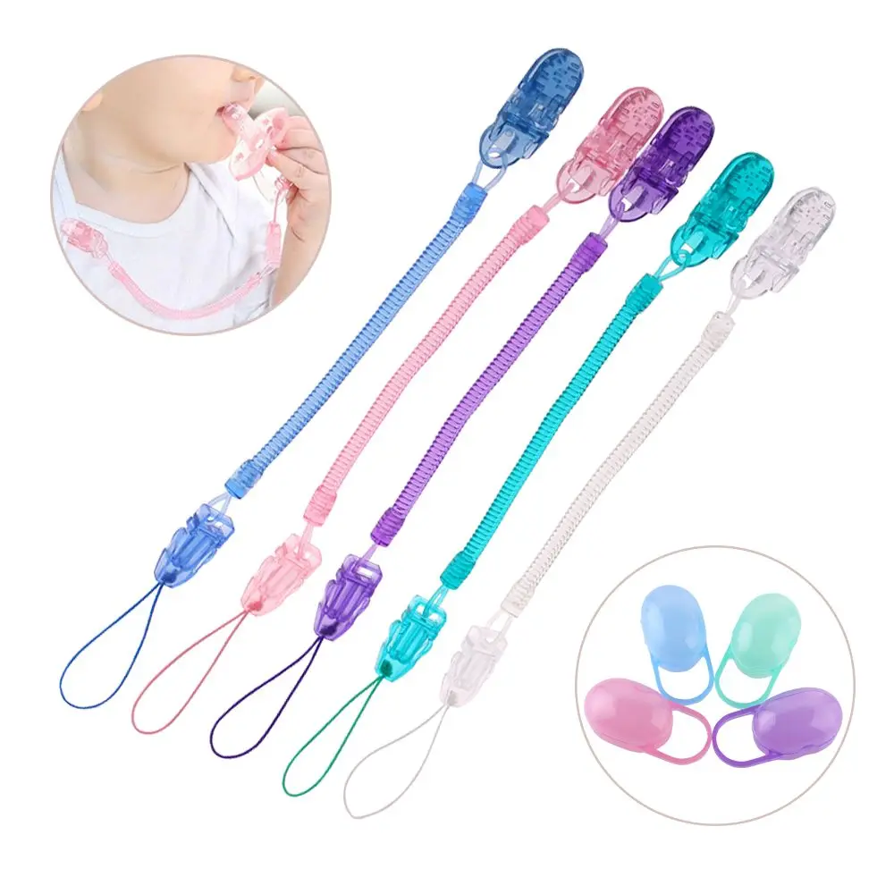 2pcs/lot Extensible Feeding Dummy Transparent Box Baby Soother Chain Spring Pacifier Clip Nipple Holder