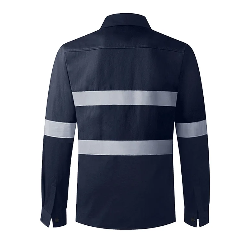 Navy Blue Hi Vis Shirt Long Sleeve Coton Safety Shirt Work Wear Construction Warning Shirt Safety Work Wear Protection Shirt