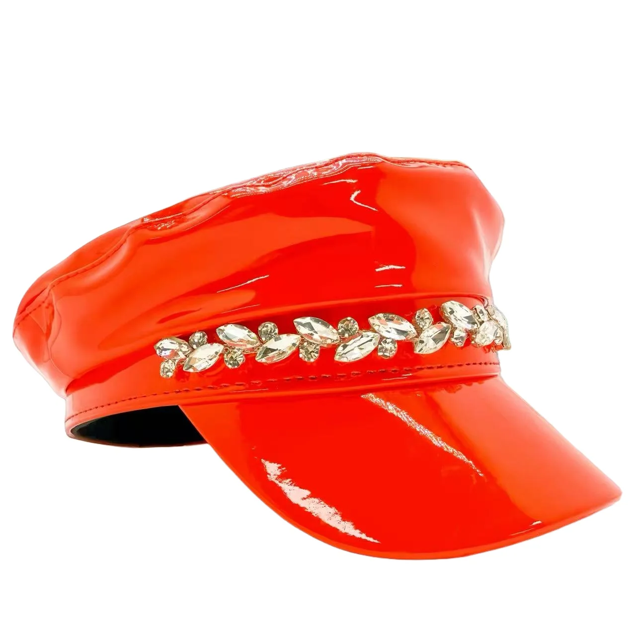 홍루안 레이저 가죽 캡틴 모자 라인스톤 & 여성용 밀리터리 캡, 레이브 페스티벌 액세서리 & 파티 캡 남성 코스프레 여성용