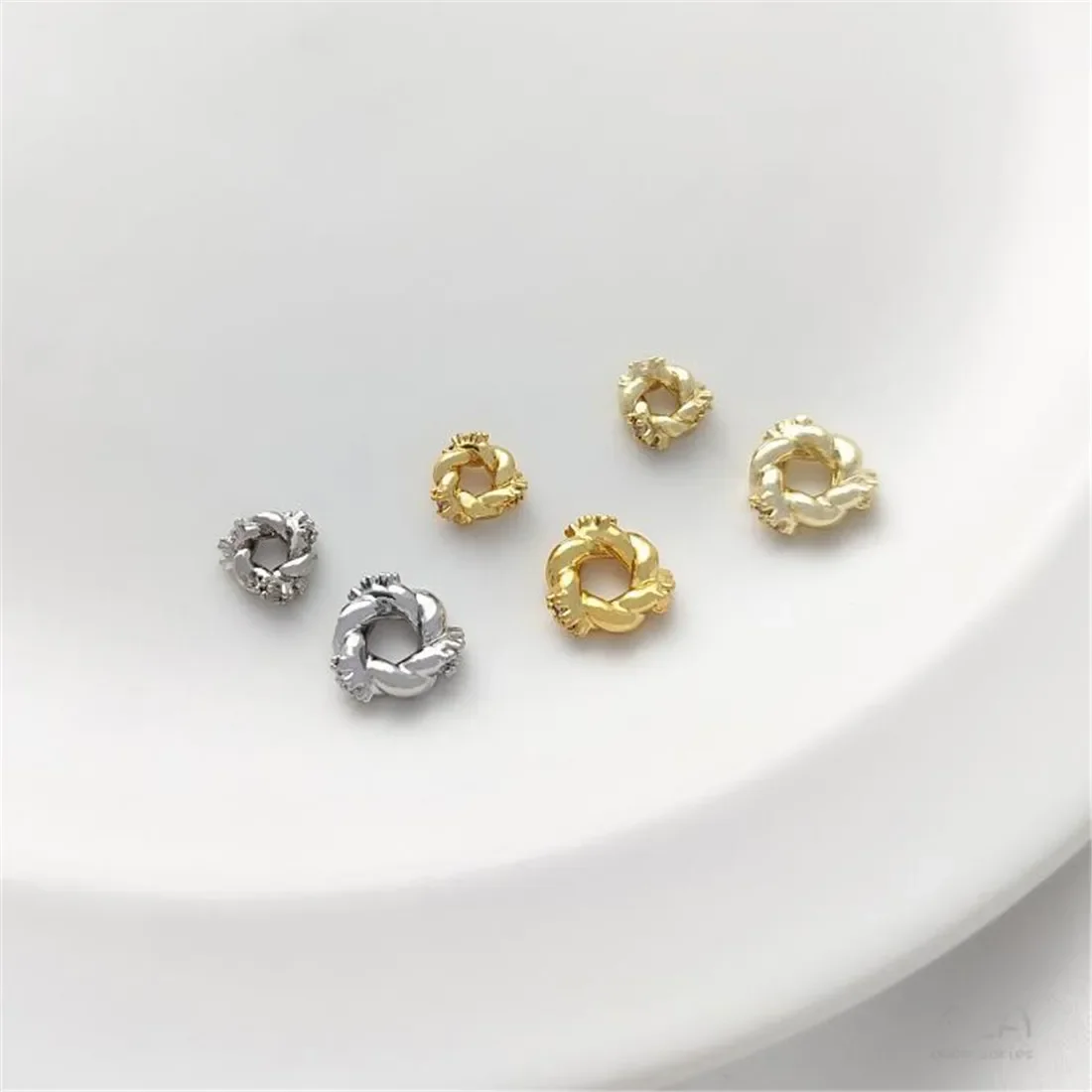 6PCS 5mm 6.5mm 14K White Gold Inlaid with Zircon Twist Bead Garland Spacer, Handmade Jewelry Accessories, C332, Light, 18K