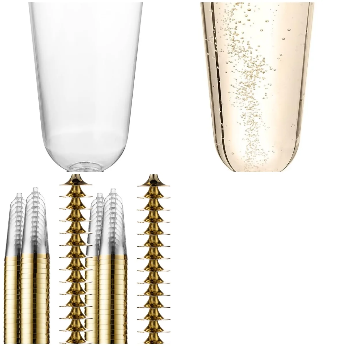 

50-Pack Gold-Rimmed Champagne Flutes, 5.5 oz Clear Disposable Party & Wedding Glasses