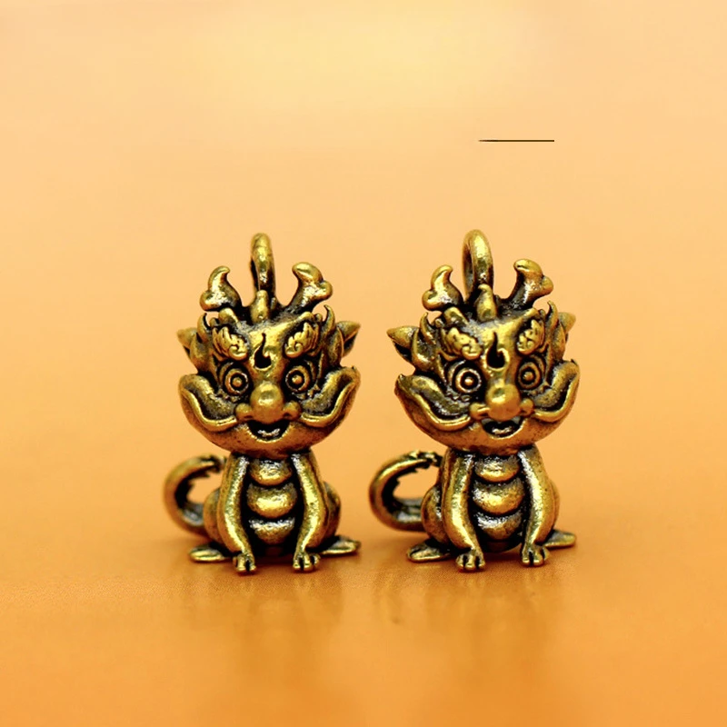 1Pc Vintage Statue Figurine Wealth Brass Decor Prosperity Chinese Style Ornament Dragon Luck Animal Mini Home Accessories Gift