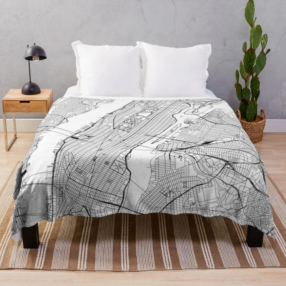 

New York White Map Throw Blanket Luxury for sofa Soft Plush Plaid Blankets