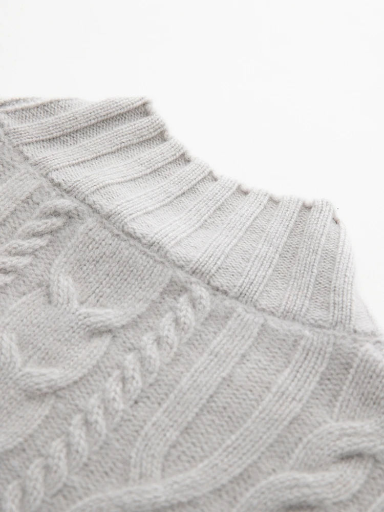 

TLOML осенне-зимний толстый женский пуловер с воротником-стойкой, 100% кашемировый свитер, вязаный кабель, повседневный свободный стиль, кашемировый трикотаж, топы