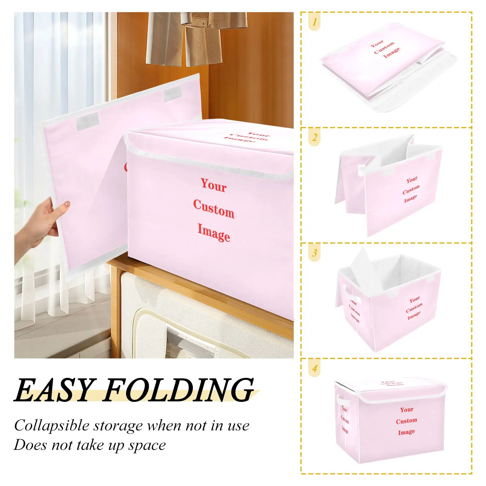 Customize Plus Size Storage Bin with Lid Fabric Organizer Box Handle Foldable Basket for Book Clothes Toy Nursery Bedroom Closet