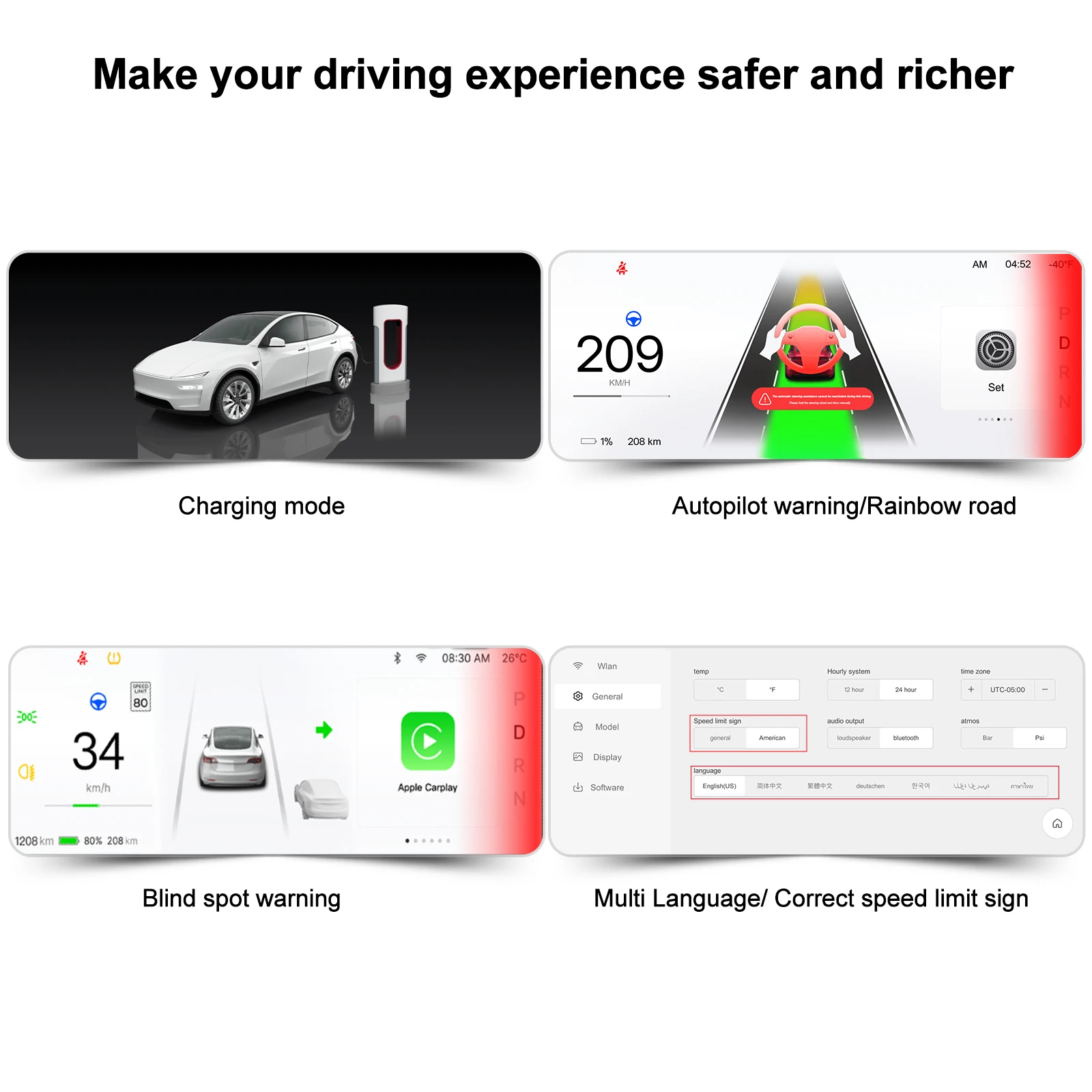 HUD for Tesla Model Y Head Up Display Model 3 front Screen Highland Instrument Cluster Vent F9 Driver Dashboard Speedometer 2024