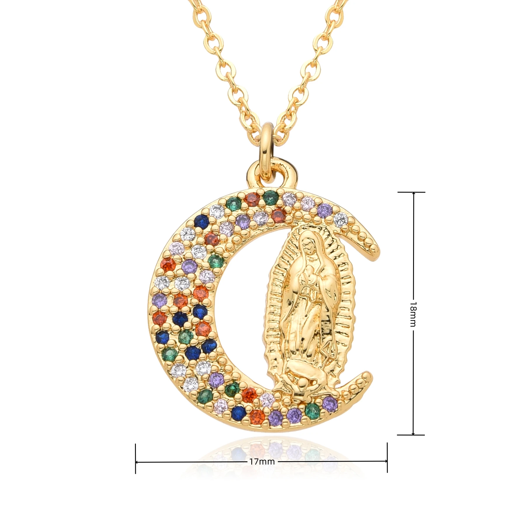مطلية بالذهب سيدة غوادالوبي سحر الملونة زركونيا قلوب حواف مريم العذراء قلادة دينية قلادة مجوهرات الكاثوليكية