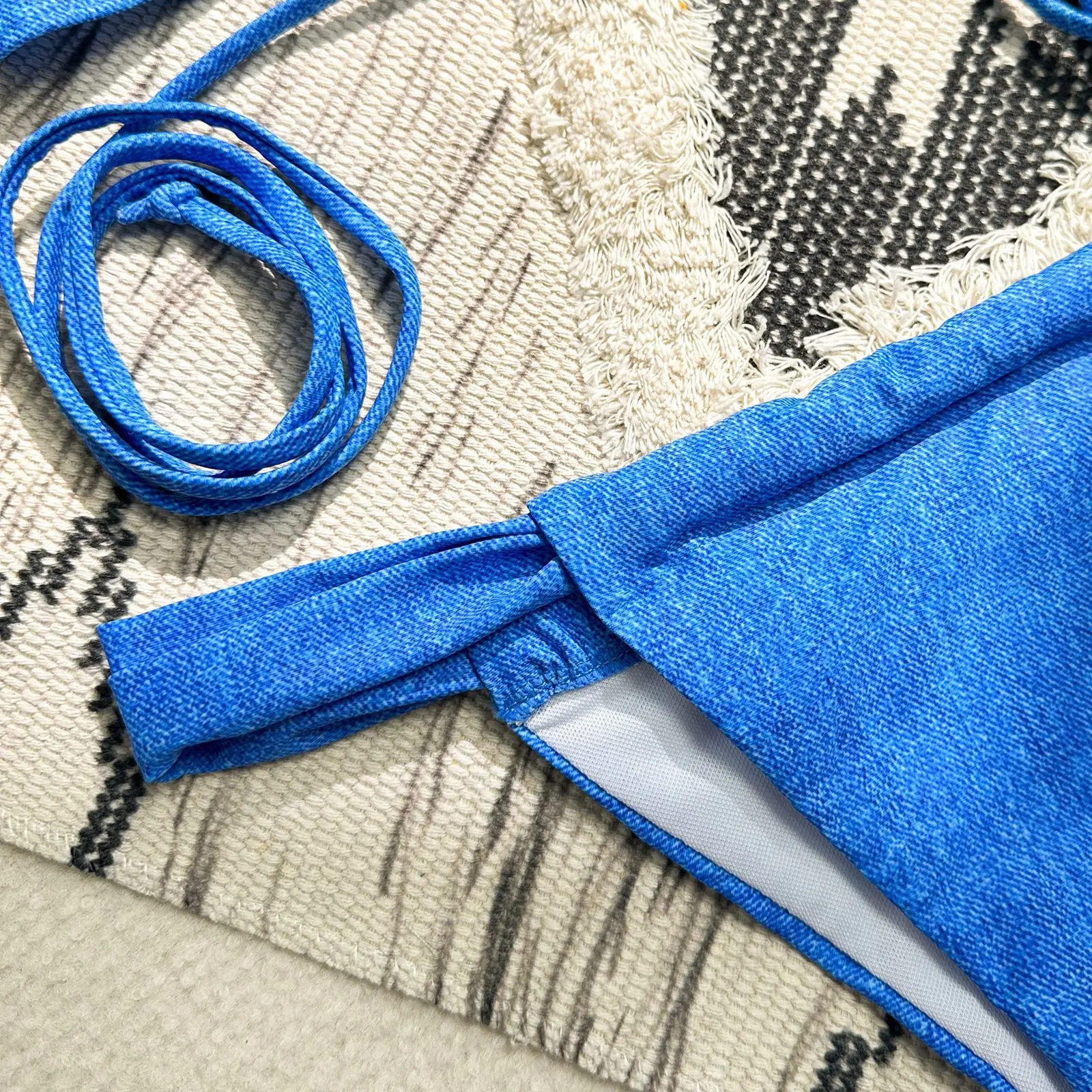 Sexy Thong Micro Bikinis Sets Two Pieces Swimsuit Blue Swimwear Female Brazilian Biquini 3d Flower Beach Wear Bathing Suit Pool