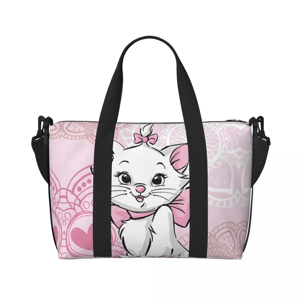 

Custom Cute Marie Cat Pink Beach Tote Bag Women Kitten Film Big Compartment Beach Gym Travel Bags