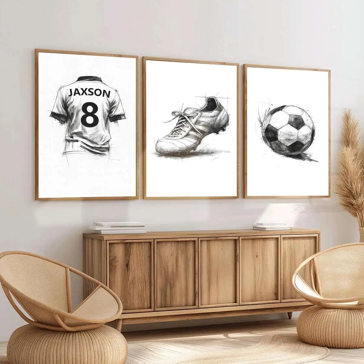 3pcs Custom Personalized Soccer-Themed Wall Art Set–Custom Name and Number Printing Kit–Boy's Room Decor–Sports Poster Gift