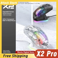 Attack Shark X2 Pro Wireless Gaming Mouse RGB Tri-Mode Bluetooth Transparent Silent Click Battery Display Magnetic Charging Dock