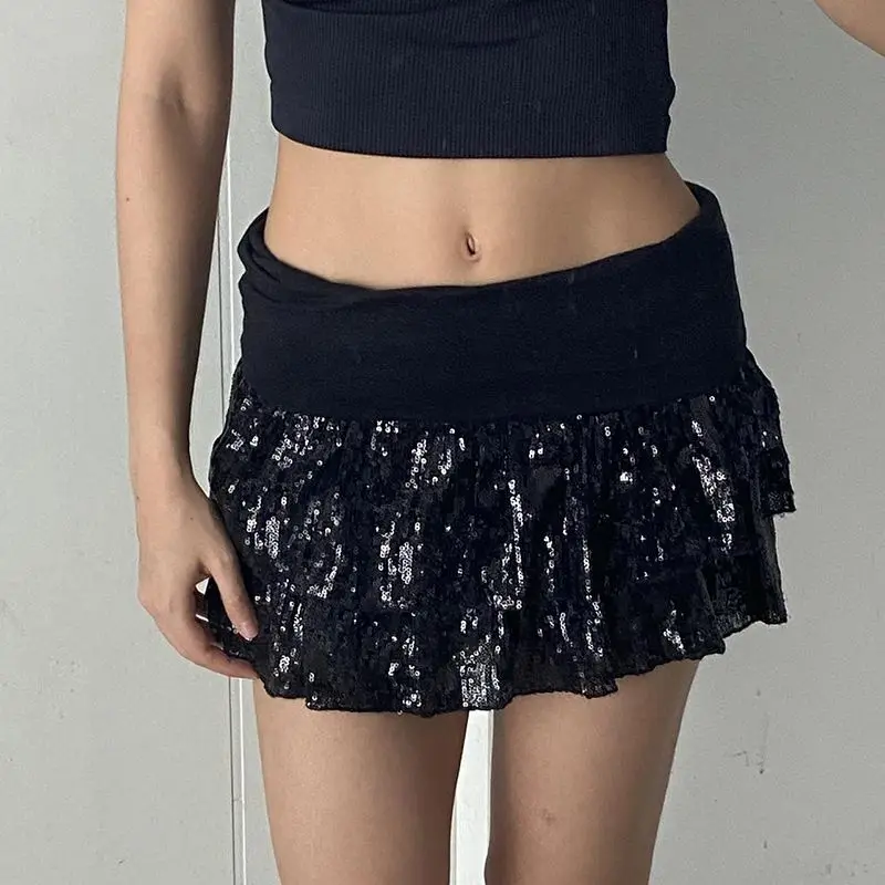 American Dark Wind Sequined Skirt Women's Short Low-rise Slim-fit Spice Girl Cake Skirt
