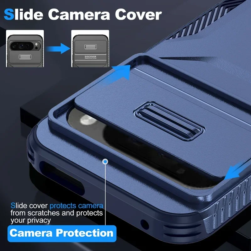 Case For Google Pixel 9 Pro XL Pixel9 Military Grade Antiskid Camera Lens Slide Cover Google Pixel 9 Pro Hard Cases Pixel9 Cover