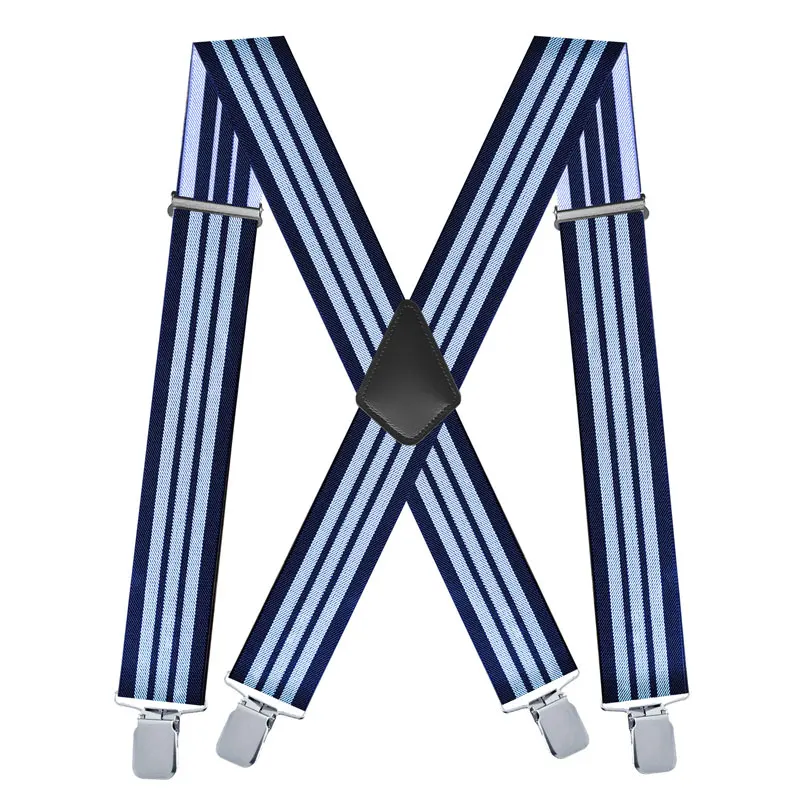 ストライプ メンズ サスペンダー X バック 幅 2 インチ、極太クリップ付き 調節可能なブレース メンズ サスペンダー