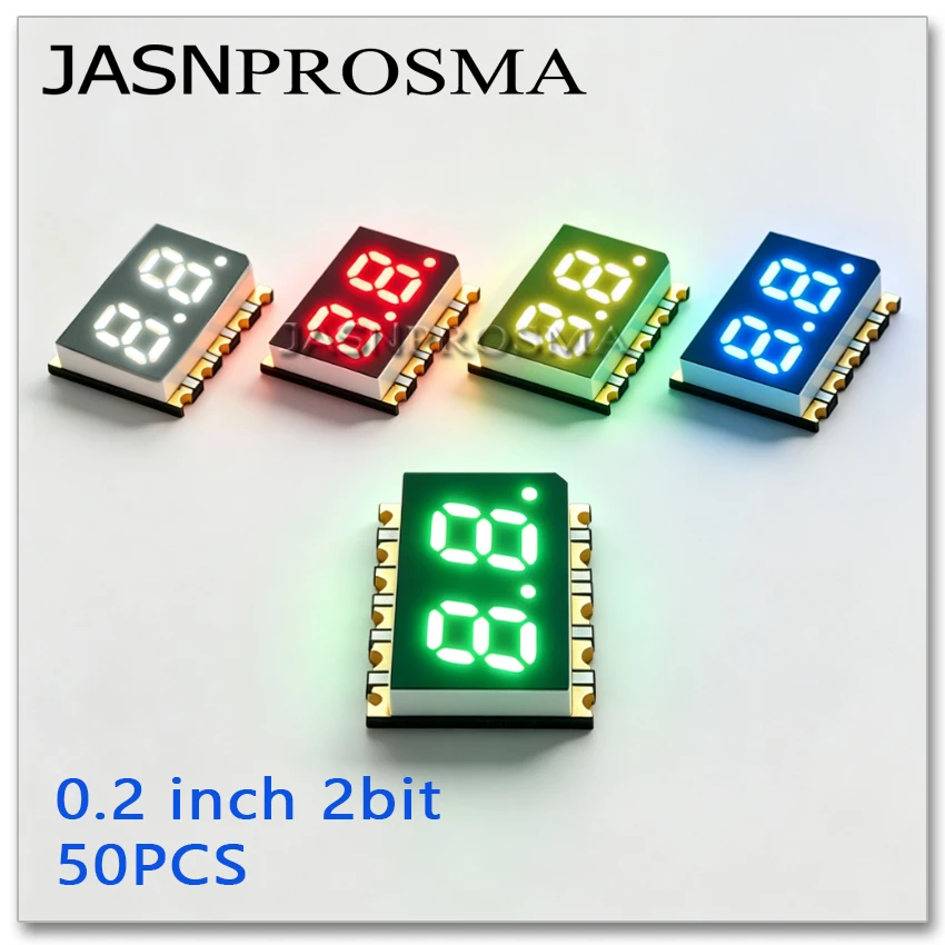JASNPROSMA 0.2inch 2 bit 50pcs red white blue yellow jade green 0.2 inch SMD Digital tube led screen digital display 7-segment