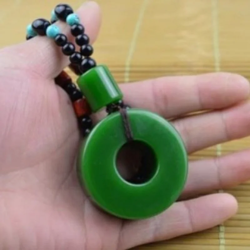 

Outer Mongolian Jade Handheld Ornament Universal Tool Set Spinach Green Hand Play Piece Jade Carving Hanging Pendant