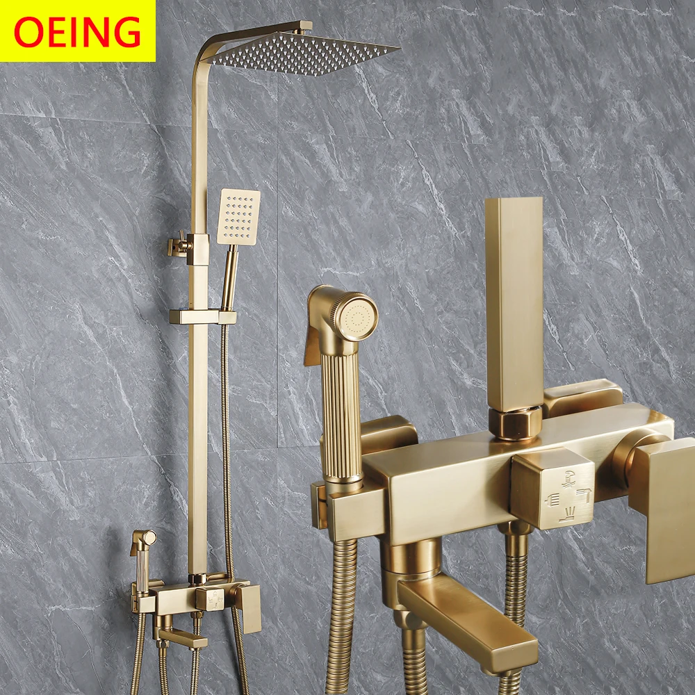 

15 CM Long Spout Shower Faucet Cold and Hot Brushed Gold Multifunction 304 Stainless Steel Bathroom Bathtub Tap With Spray Bidet