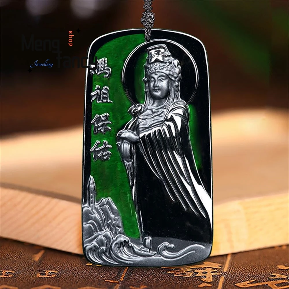 

Natural Mo Cui Ma Zu Blessing Pendant Charm Fashion Engraver Fine Jewelry Men Women Couple Mascot Amulet Souvenir Holiday Gift