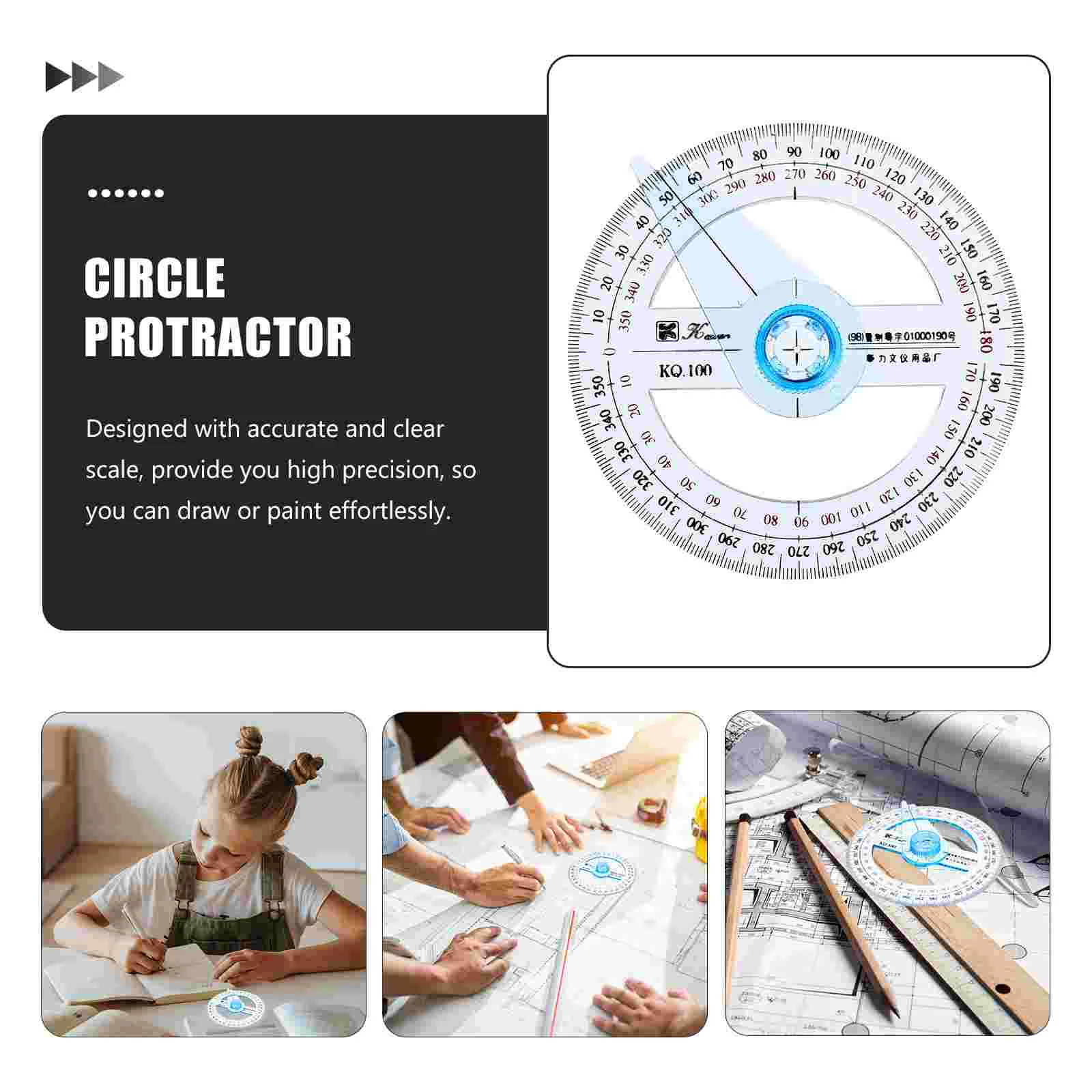 4 Pcs Protractor Map Drafting Ruler Major Plastic Circle Geometry Math 360 Degree Student Use for Tool Swing Arm Angle