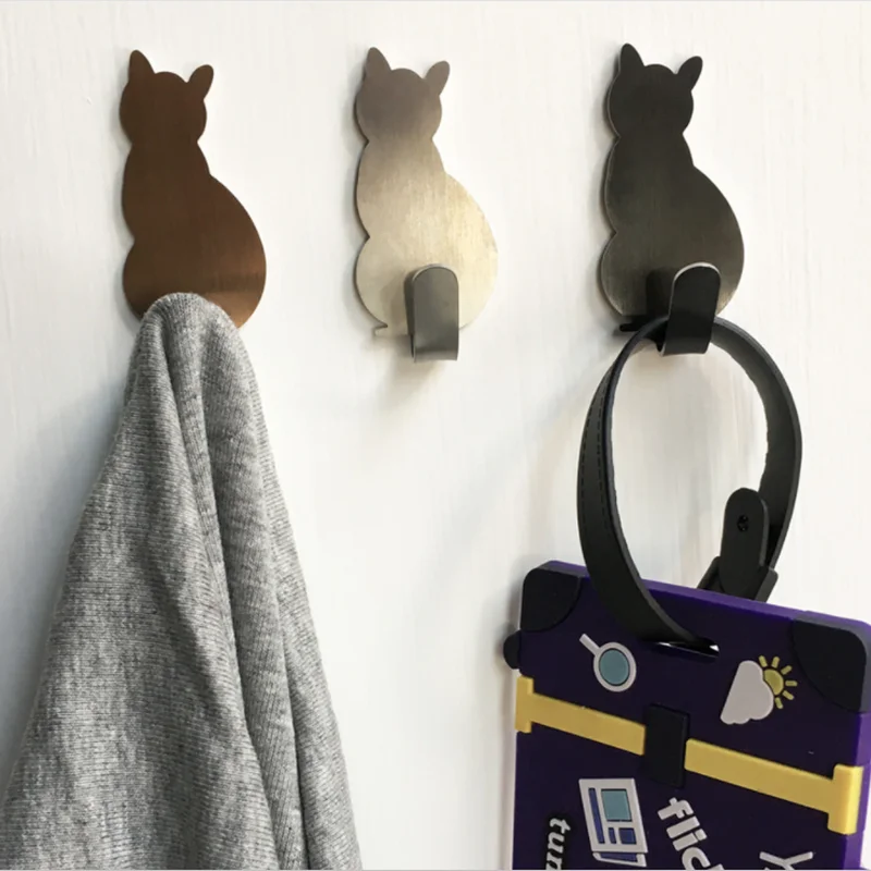 2PCS Cat Pattern Storage Holder Adhesive Hooks For Bathroom Kitchen Hanger Shelves Storage Organizers Gadgets Home Accessories