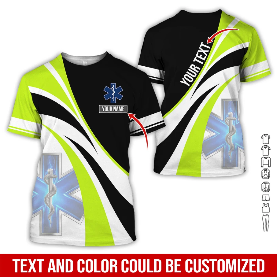 Custom Name Cosplay EMS EMT Medical Paramedic Worker Tattoo 3DPrint Summer Harajuku Streetwear Short Sleeves Casual T-Shirts X4