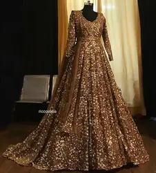 Sparkly Gold Indian Muslim Prom Occasion Dresses Long Sleeve Gillter Beaded Sequin Lace Lehenga Caftan Evening dress robes