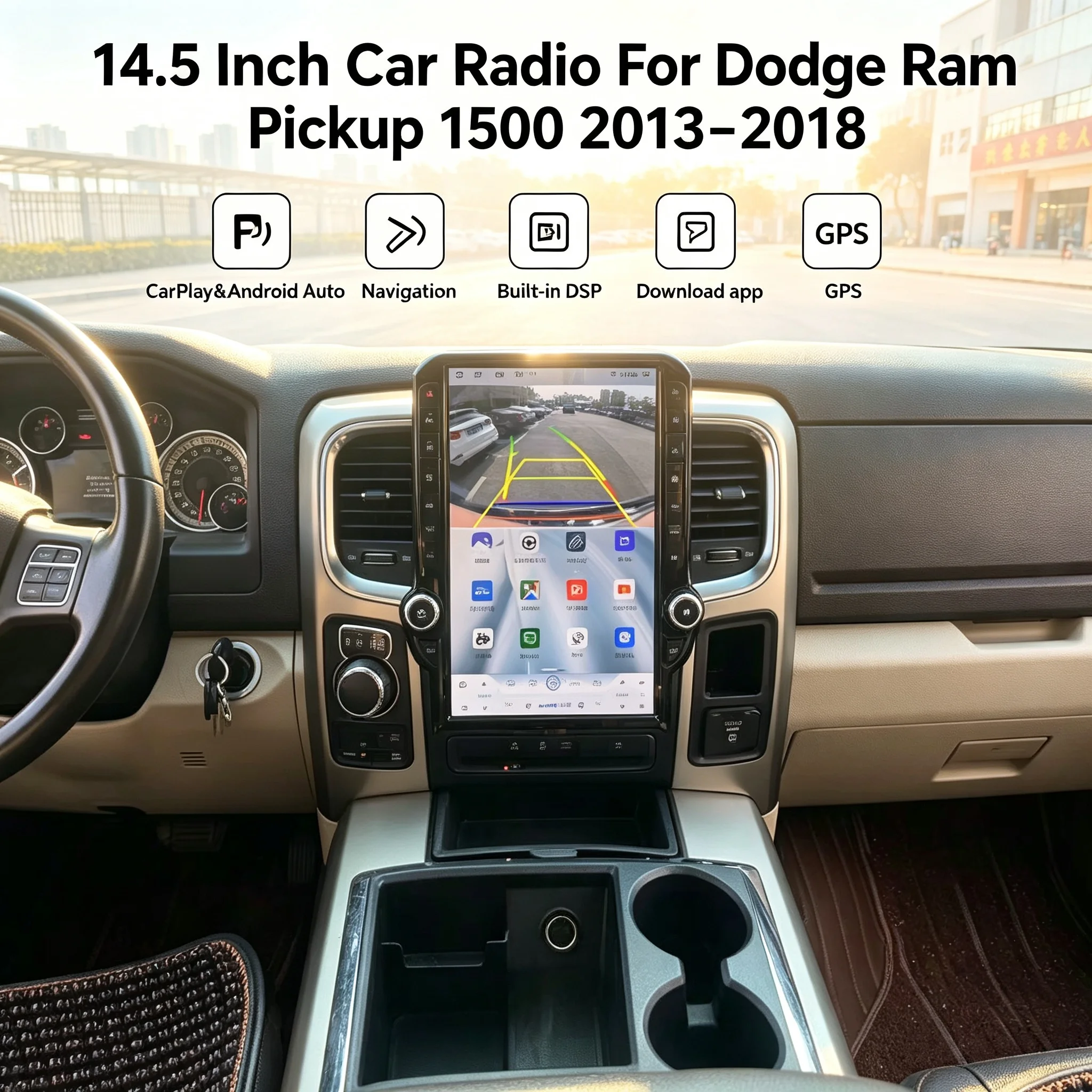 14.5inch QLED For Dodge RAM 1500 Trucks 2009-2018 Android Car Multimedia Player Radio GPS Touch Screen CarPlay Android Auto DSP