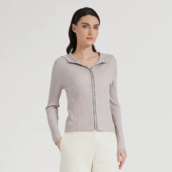 BC1036 high-quality luxury women's V-neck long sleeved knitted cardigan spring 30% silk 70% wool sweater hoodie