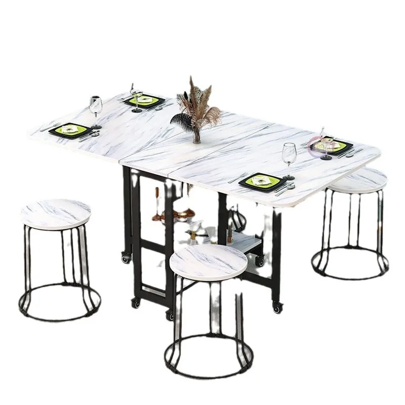 

Folding dining table for household use, small apartment table multi-function, removable telescopic belt storage