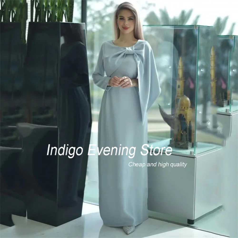 Indigo-Robes de Rhsirène à manches longues pour femmes, nœud en satin, col rond, ceinture plissée, longueur au rinçage, soirée élégante, quoi que ce soit pour les femmes, 2024