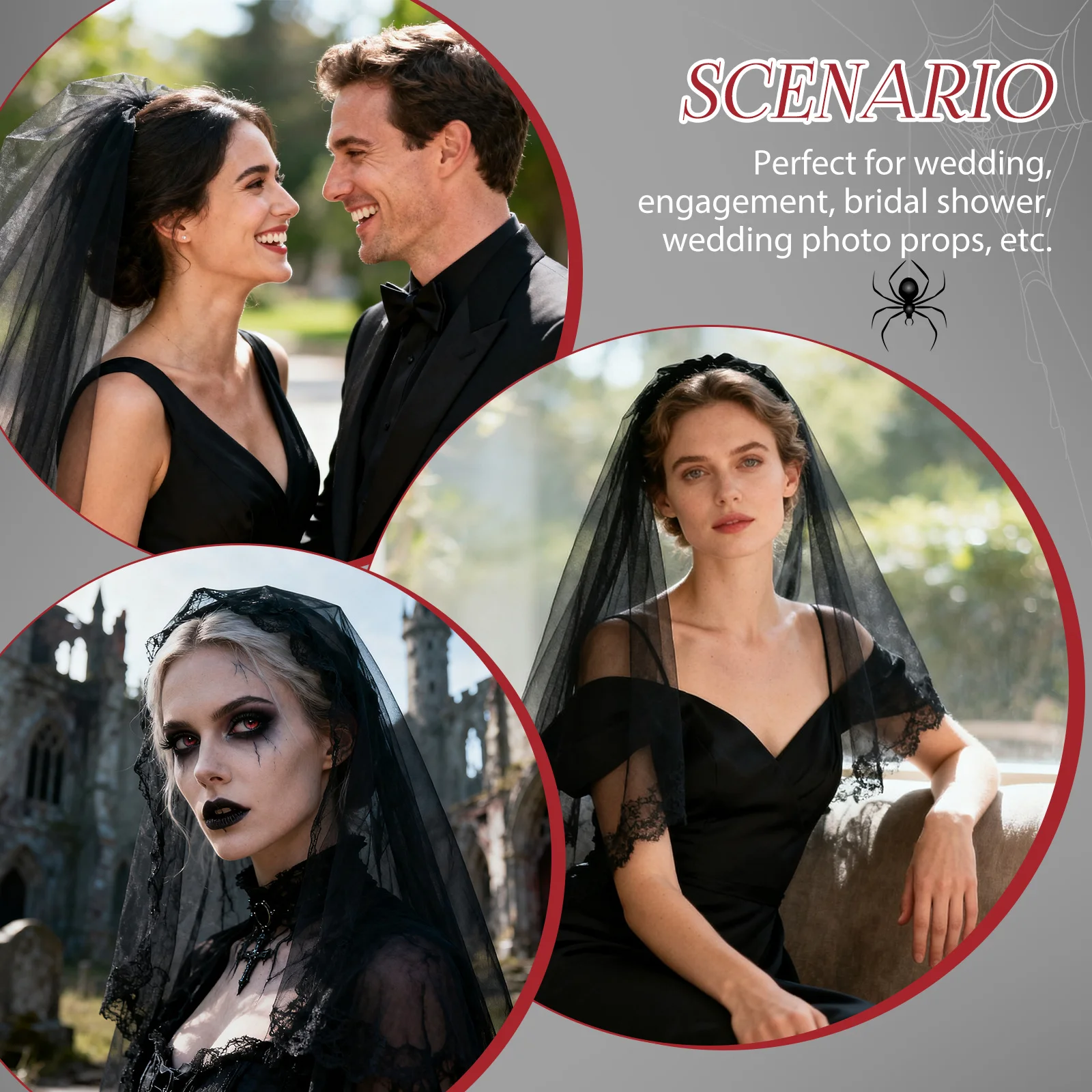 Matrimonio in pizzo elegante tulle per la sposa Velo da sposa per la decorazione del costume da sposa di Halloween Velo da sposa da donna