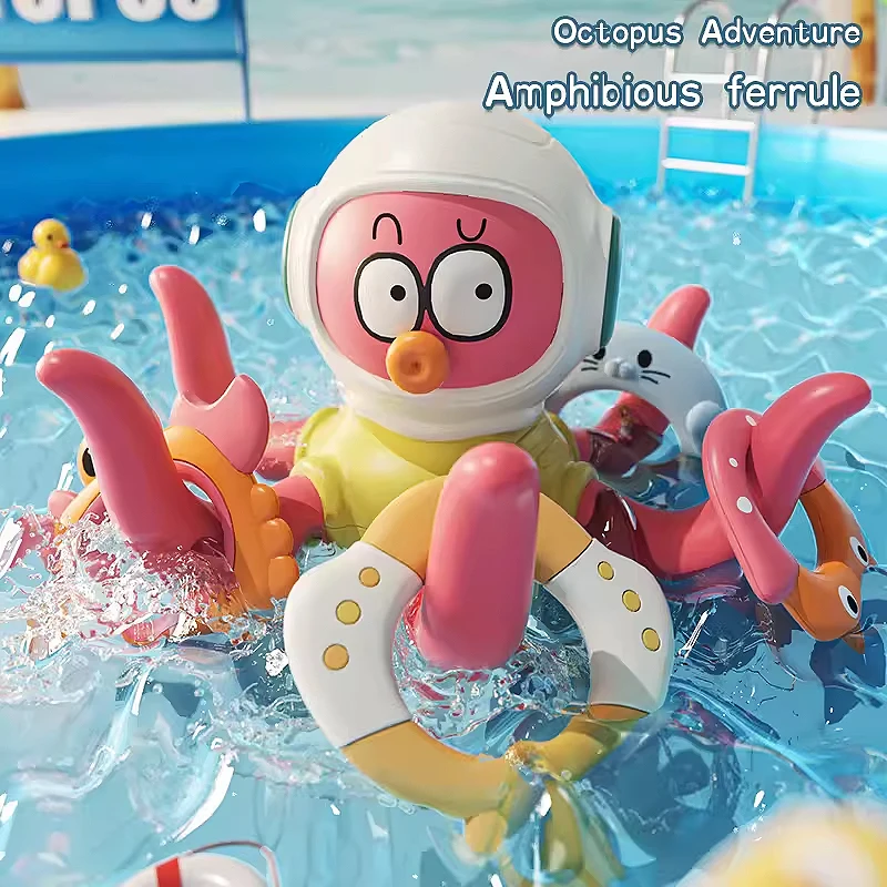 Baby Bath Toys Water Playing Toys Bathroom Floating Octopus with 5 Rings Sensory Toy Toddler Pool Beach Classic Toy for Boy Girl