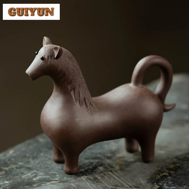 Yixing Zisha Cartoon Tang Horse Tea Pet Luxury Fish Tank Landscaping Tea Figurine Play Toys Tea Statue Ornaments Craftsmanship