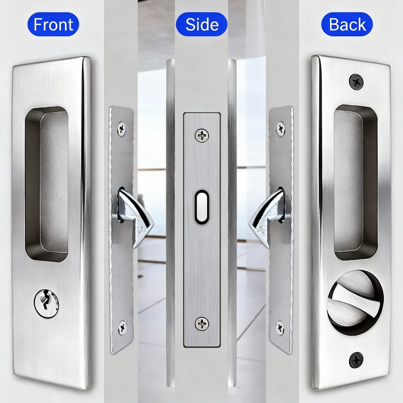 Invisible Recessed Sliding Door Hook Lock with Key, Security Latch for Bathroom Kitchen Wooden & Patio Sliding Door