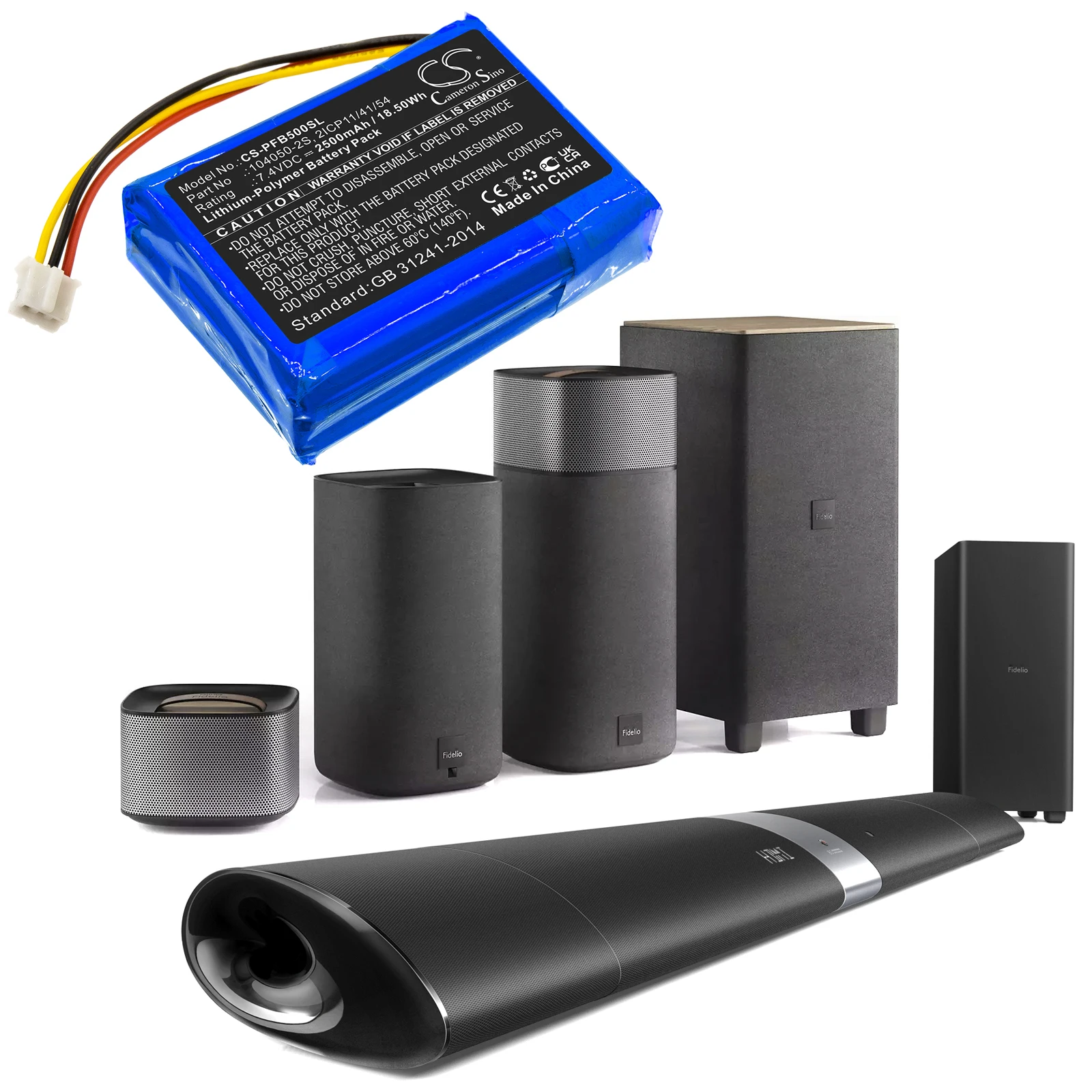 Batería de altavoz de 2500mAh para Philips, 104050-2S, 2ICP11/41/54, Fidelio B5/12, Fidelio HTL9100, Fidelio HTL9300, Fidelio E5, E6, F5