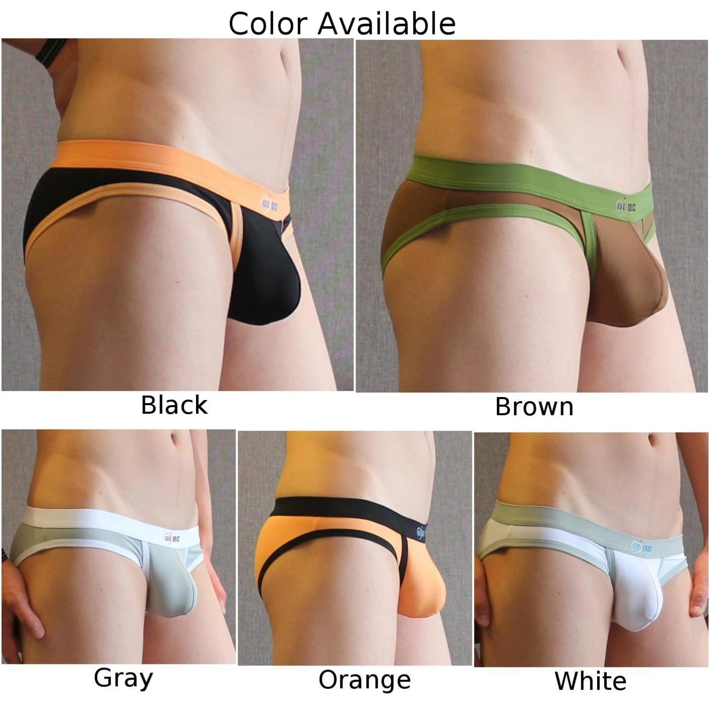 Male Fashion T Back Underwear Thongs Mini Briefs Trunks Cotton Blends Black/White/Gray/Brown/Orange Size Chart