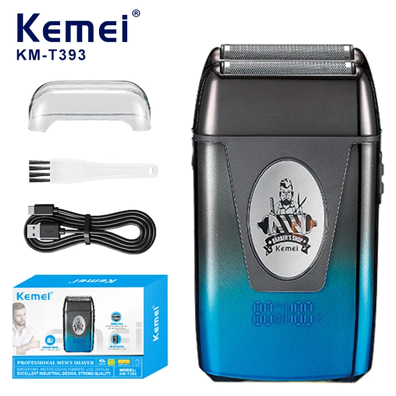 

Электробритва Kemei KM-T393 с USB-зарядкой для мужчин, с двумя возвратно-поступательными лезвиями, триммер для бороды, машинка для бритья