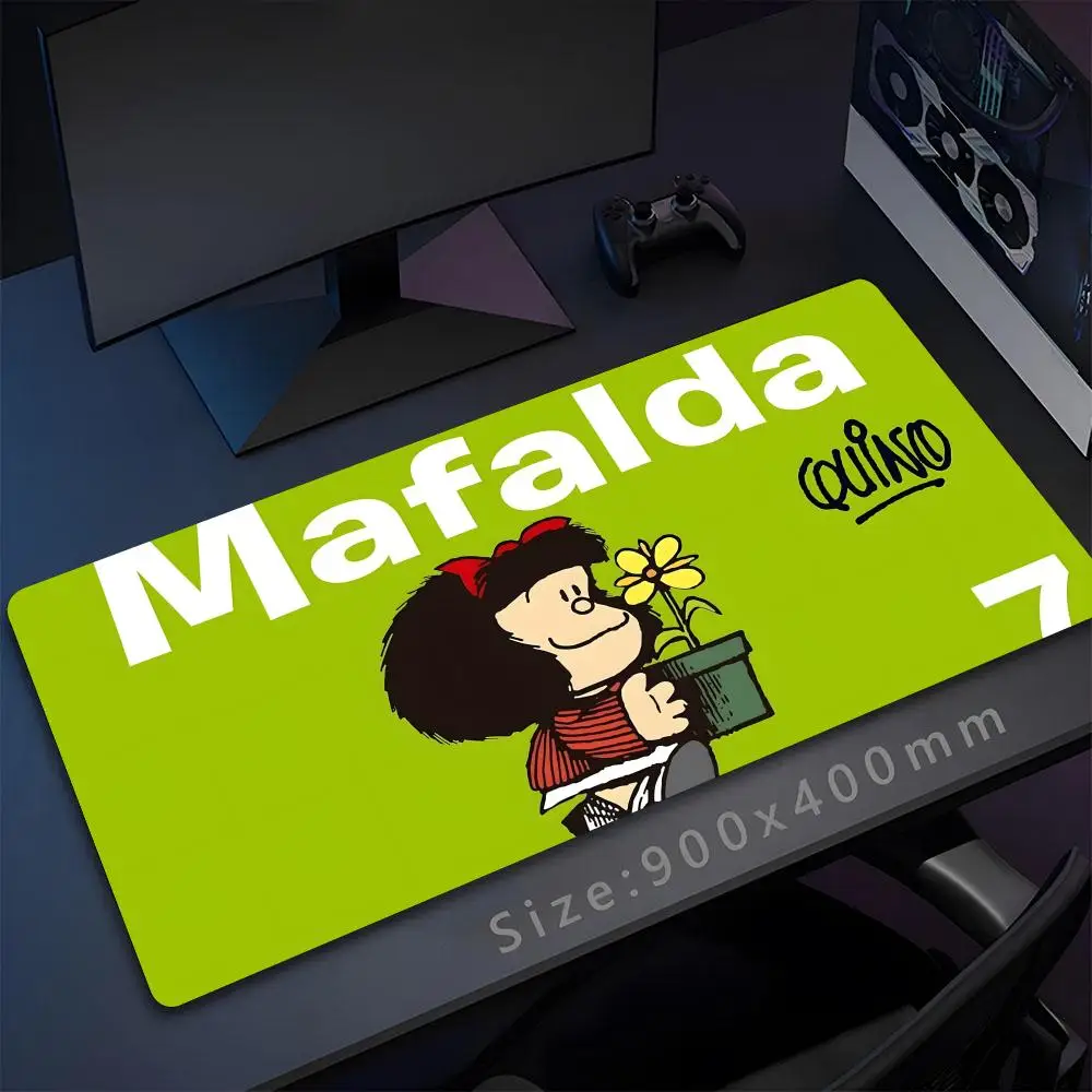 แผ่นรองเมาส์สำหรับเล่นเกมส์ขนาดใหญ่ Mouse Pad kartun mafalda 1000x500หนัง PU กันน้ำแผ่น Mouse komputer