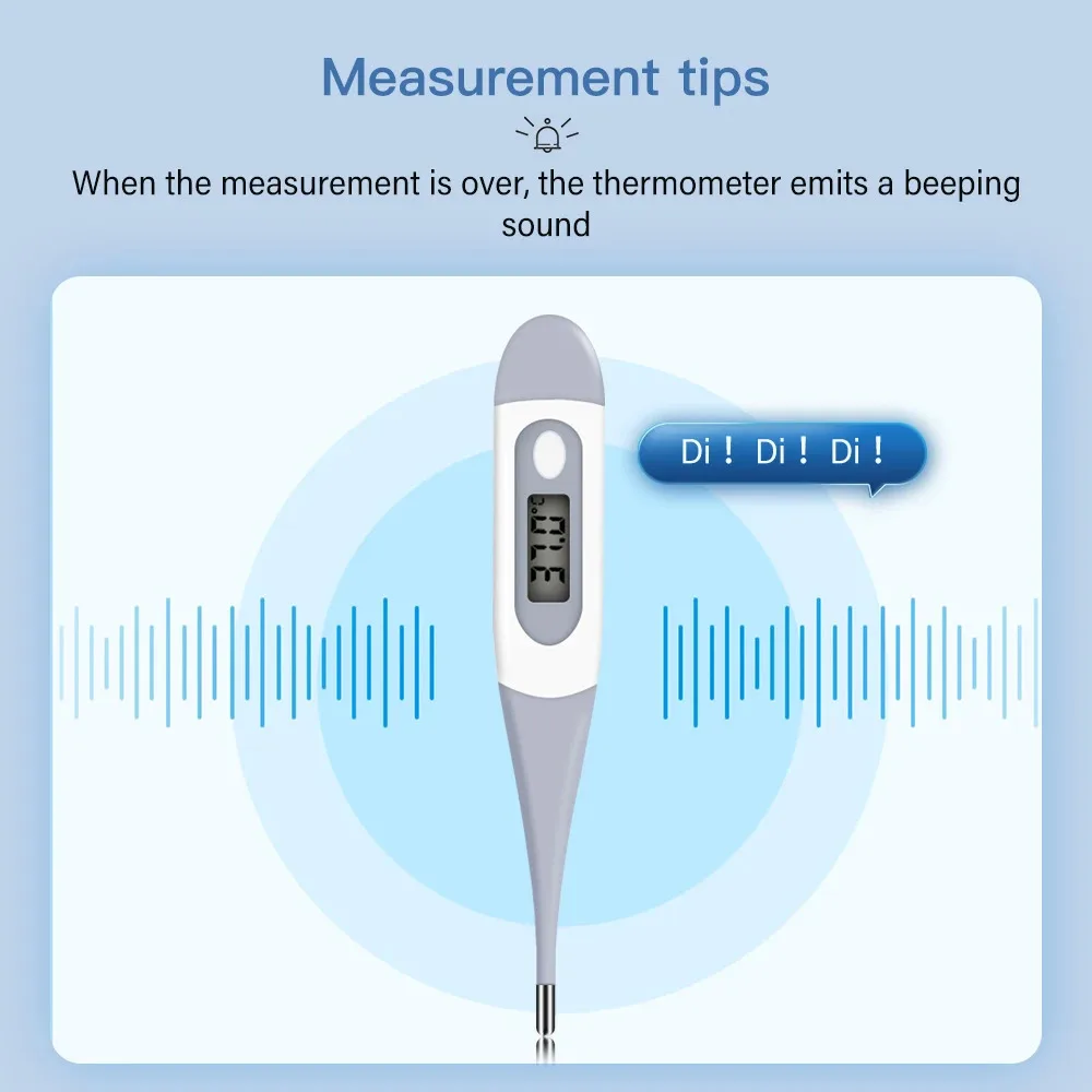 1PC Flexible tip waterproof thermometer soft head baby adults oral armpit rectal fever alarm beeper function last memory reading