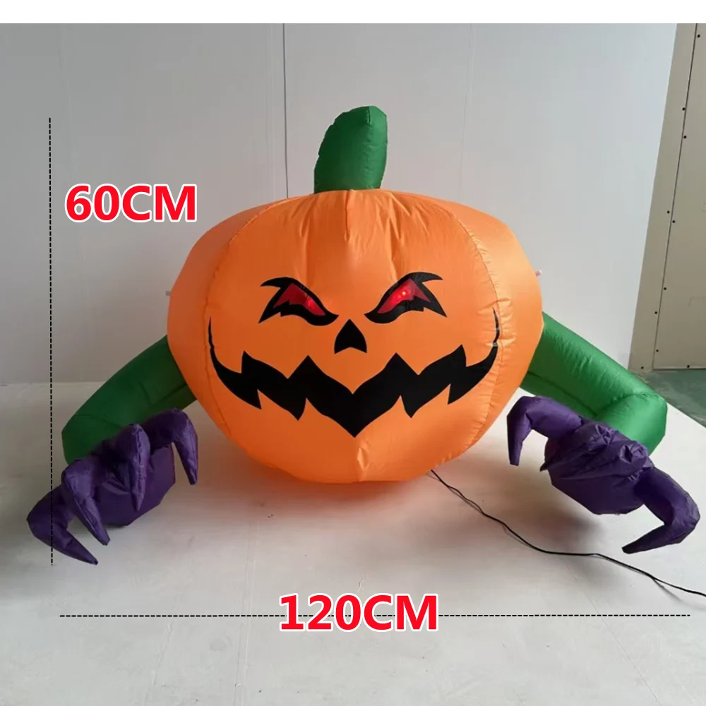 Citrouille Gonflable aux Yeux Rouges pour Halloween, Modèle Fantôme à Bras Long, Lumière LED spatirée, Accessoire de Décoration pour Cour Extérieure, 1.2m/4 Pieds de Large