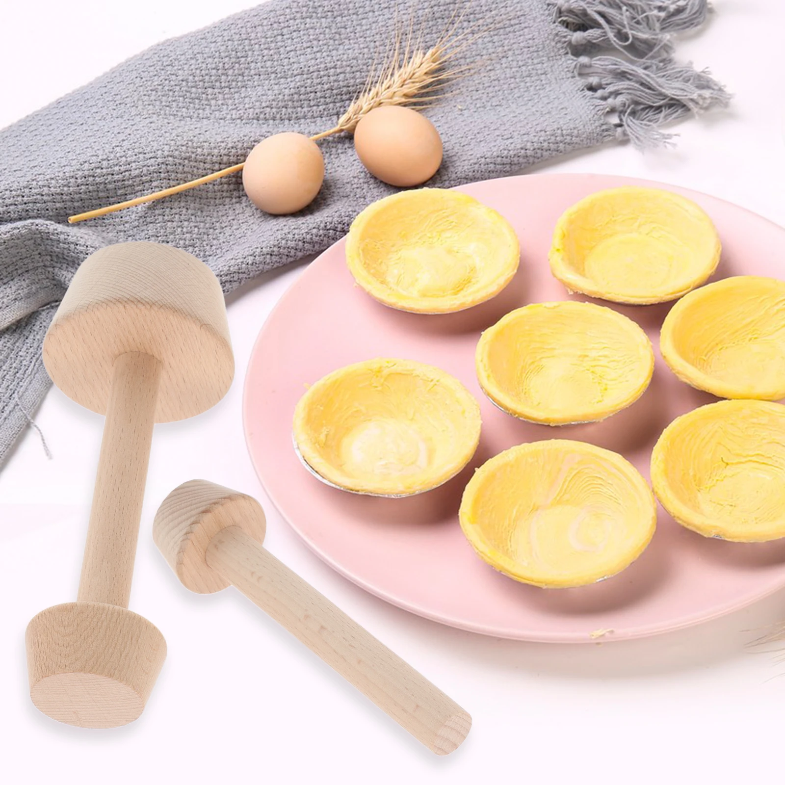 

2 Pcs Egg Tart Base Mold Baking Tamper Wooden Double Sides Mini Pie Maker Molds Tool