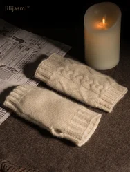 100% echte Kaschmir Herbst Winter Dicke Kabel Handschuhe Fäustling Fingerlose Warme Handgelenk Länge Daumen Loch Handschuhe Klassische Weibliche Elegante