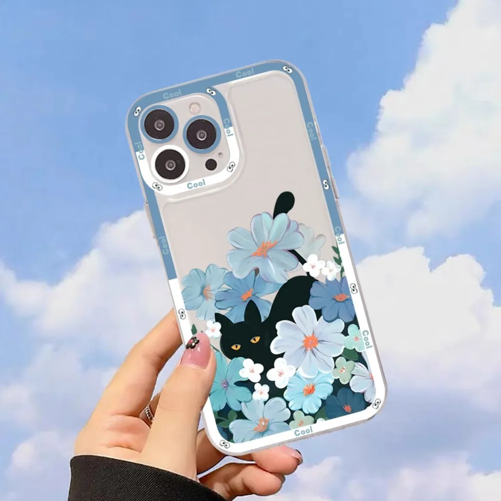 Retro Oil Painting Van-Gogh Cat Phone Case For iPhone 15 13 14 Pro Max XS XR 12 11 Pro 13 Mini Soft Clear Back Cover