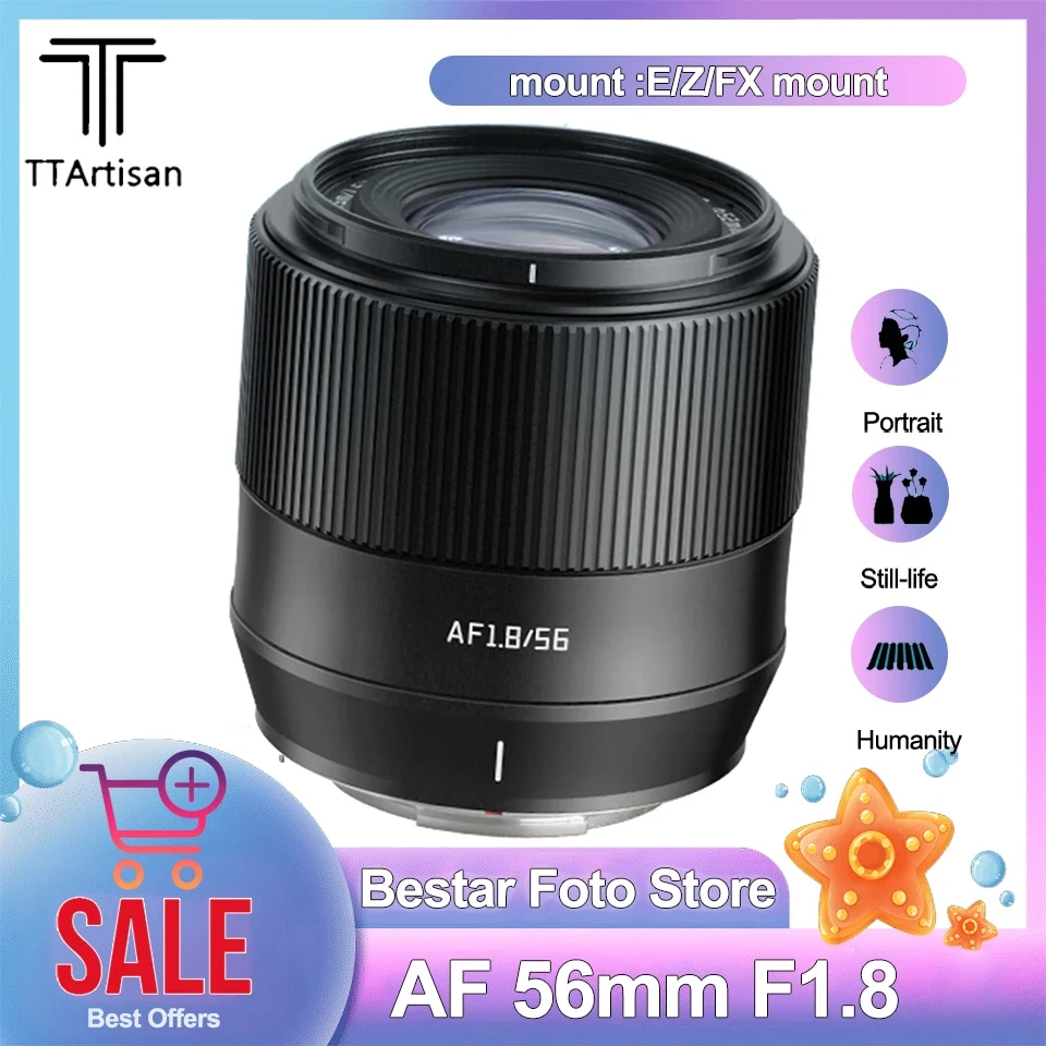 

TTArtisan 56mm F1.8 Large Aperture AF Lens Soft Bokeh Portrait Lens compatible with Fuji X-H2 X-T200 Sony NEX-6 Nikon Z50