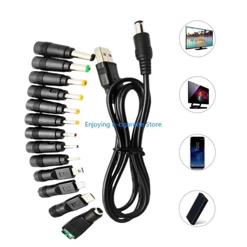 USB-Ladekabel auf 5,5 x 2,1 mm Stecker, 13 Anschlüsse, Adapter für Lautsprecher, LED-Leuchten, Y4QF – Detail 4