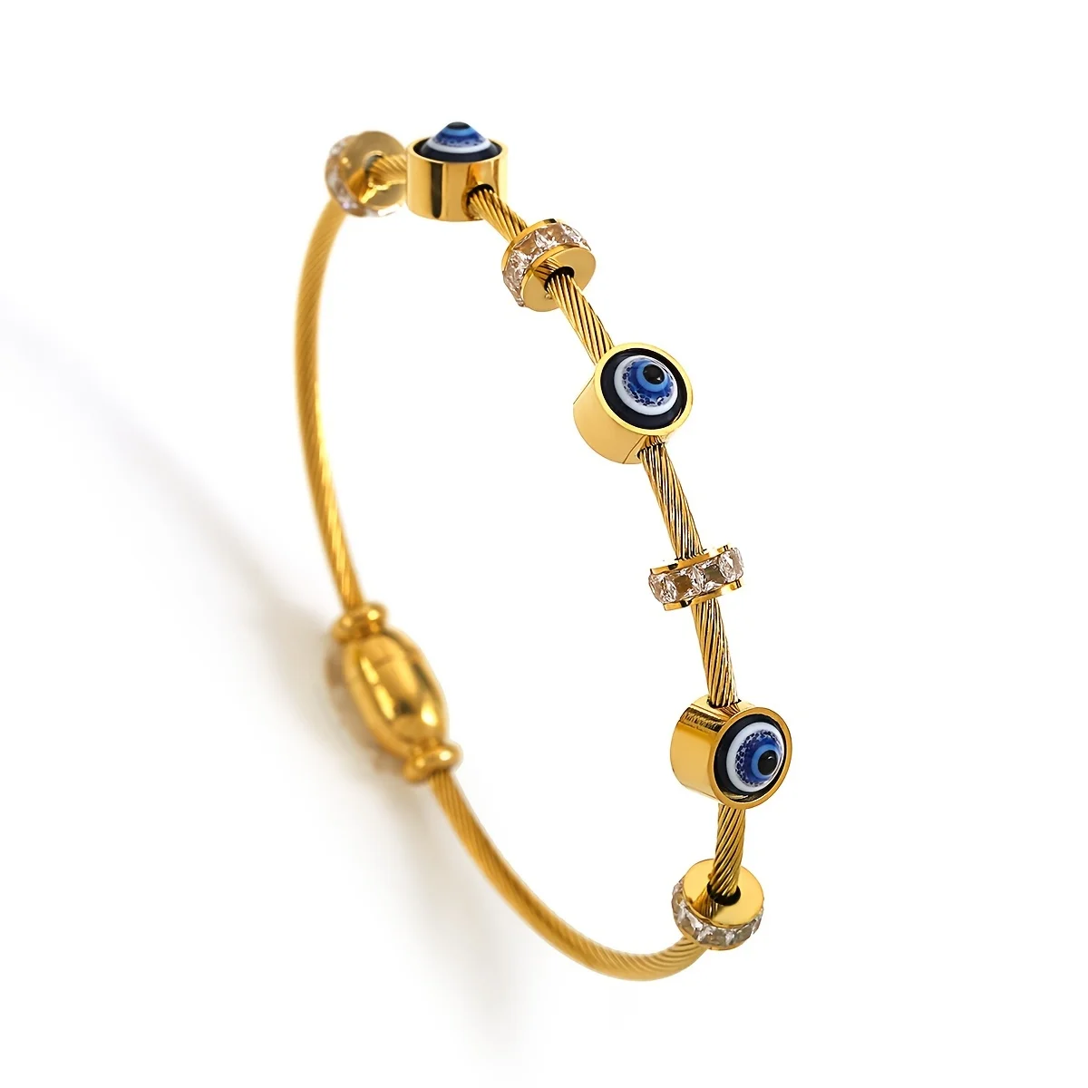 Evil Eye Stainless Steel Charm Bracelet, Rhinestone