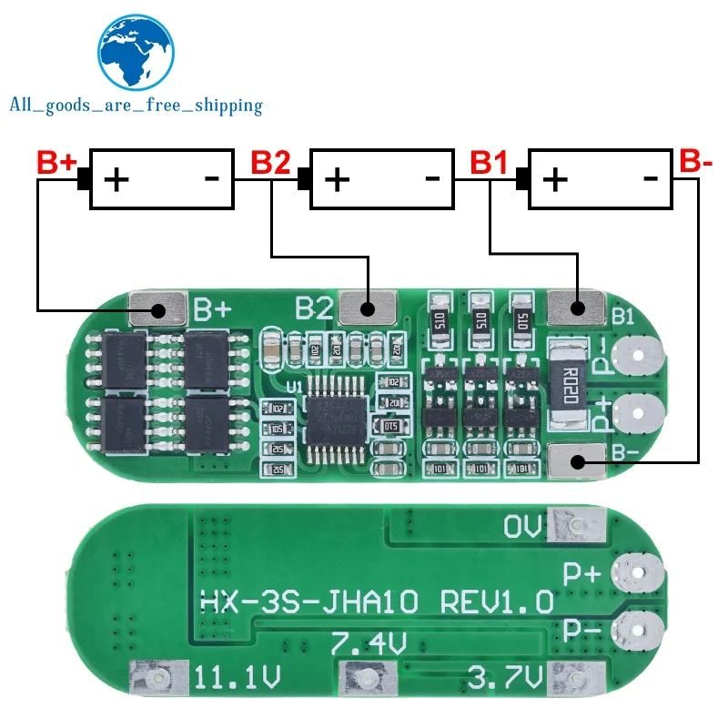 

3S 10A 12V Lithium Battery Charger Protection Board Module for 3pcs 18650 Li-ion Battery Cell Charging BMS 11.1V 12.6V NEW